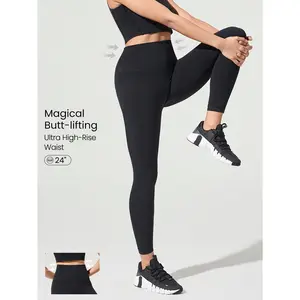 GLOWMODE 24" Seamless Be A Peach Ultra High-Rise Waist Tummy Control Peach-Shaped Gym Leggings Medium Impact Workout Running Training