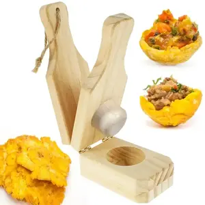 Wooden Banana Presser and Potato Masher, Foldable Fruit & Vegetable Slicer, Dual-Function Vegetable Crusher, Space-Saving Kitchen Prep Tool