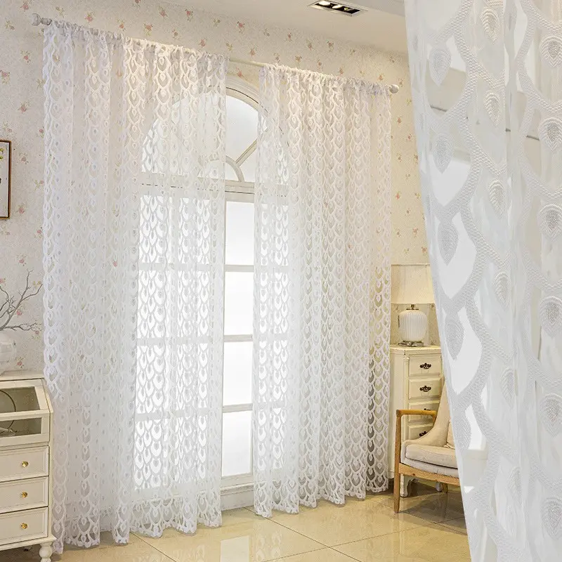 1pc Luxurious Embroidered Hollow Out Curtain, Top Rod Pocket Design, High-Quality Sheer Drapes for Living Room Bedroom, Soft Lighting, Cozy Sleep Atmosphere, Window Curtain, Home Decorative Curtain