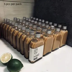 5-Pack Slanted Shoulder Glass Bottles, Cold Brew Glass Drinkware, High-Style Milk Tea Glasses, Empty Bottles with Lids