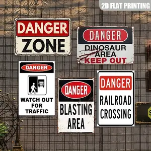 5-Piece Aluminum Warning Sign Set, Road Safety Metal Plate, 8x12 Inch Driver Attention Poster, Home Decor for Restaurant Garage Gift