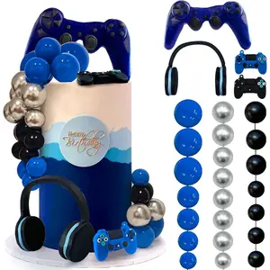 30 pcs video game themes cake toppers headset ball game controller cake decoration for game theme birthday party cake decoration blue