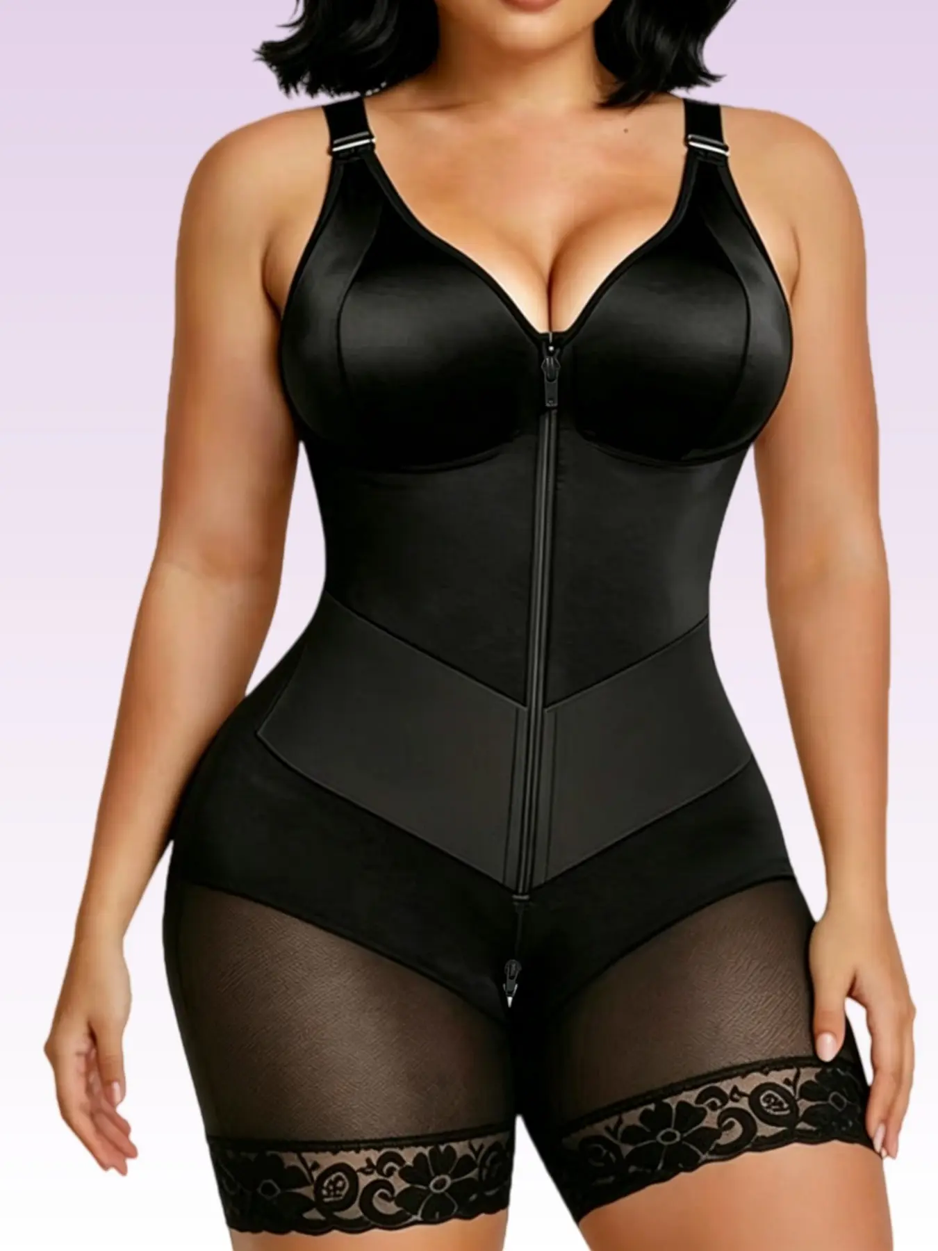 Women's Double Compression V-Shape Tummy Control Butt Lifting Shapewear, High Compression Shaper, Zipper Crotch Closure Bodysuit, Anti-Slip Silicone Hem Jumpsuit, Colombian Shapewear, Suitable For Casual Outings, Daily Wear