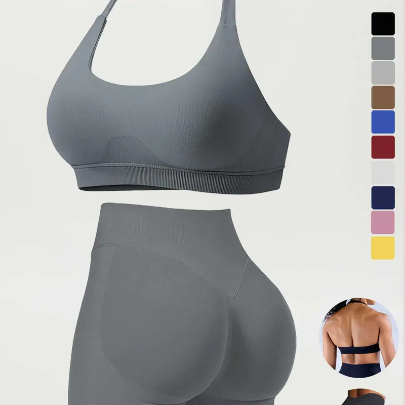 Three-Piece Quick-Dry Running Shorts Set, High Elasticity Ultra-Fine Matte Nylon, Adjustable Backless Seamless Sports Bra with Removable Pads, Activewear Clothing