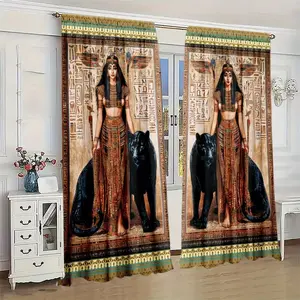 2-Piece Beauty & Leopard Print Curtains, Home Decoration Curtain, Fashionable Rod Pocket Window Drapes for Bedroom & Living Room, Comfortable Atmosphere, Easy Installation