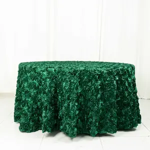 Satin Round Tablecloth 120" Hunter Emerald Green - Grandiose 3D Rosette Table Cover