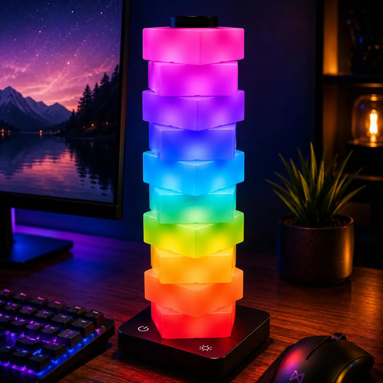 GLO-X Modular RGB Desk Lamp, Stackable LED Touch Light for Gaming & Bedroom