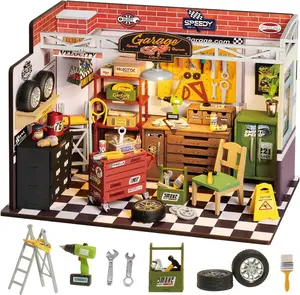 Garage Workshop Miniature dollhouse Shelf Insert 3D Wooden Puzzle Insert Model