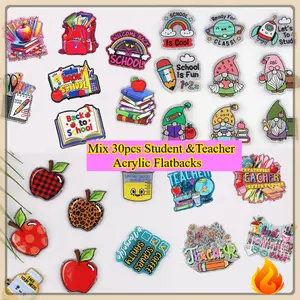 Wholesale Random 30pcs Student &Teacher Theme Acrylic Flatbacks -Used for DIY Badge Reels ,Clips,Pendant Diy Craft for Stretch Keychain