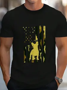 100% Cotton Camo US Flag French Bulldog Frenchie Patriot Dog Lover Gift T-Shirt Women's Men's Graphic Tee Crew Neck summer vacation Tops