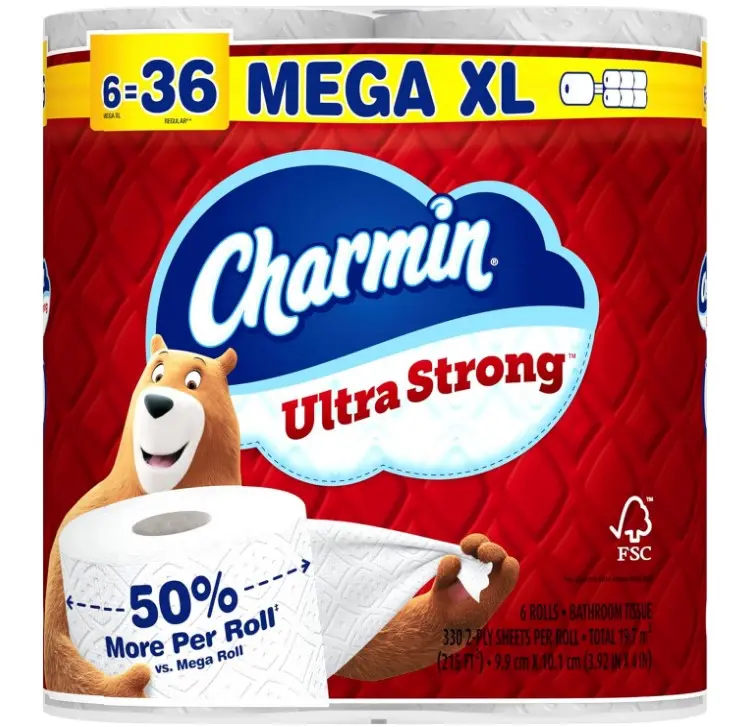 Charmin Ultra Strong Toilet Paper, 6 Mega = 24 Regular Rolls, 2-Ply, White