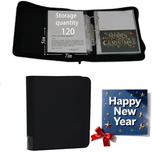 greeting card binder organizer Storage boxes and Display, christmas card photo album, Birthday card holder organizer, fit wedding card, Index card, Postcards invitation (black)