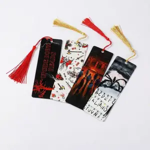 4 Pcs Stranger Things Upside Down Acrylic Bookmarks with Red Tassels - TV Show Merch Gifts for Book Lovers
