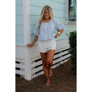 Marla Bubble Sleeve Top-Sky Blue