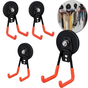 Heavy Duty Magnetic Garage Hook, 2 or 4 Pack Magnetic Hooks for Garage and Garden, Durable Magnetic Storage Hooks for Tools and Hoses, Indoor and Outdoor Use, Removable Hooks