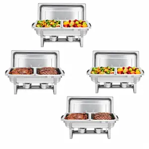 Chafing Dish Buffet Set 4 Pack, 8 QT Food Servers and Warmers Stainless Steel Chafer with Water Pan for Weddings, Parties, Banquets, and Catering Hotel Maintain Temperature