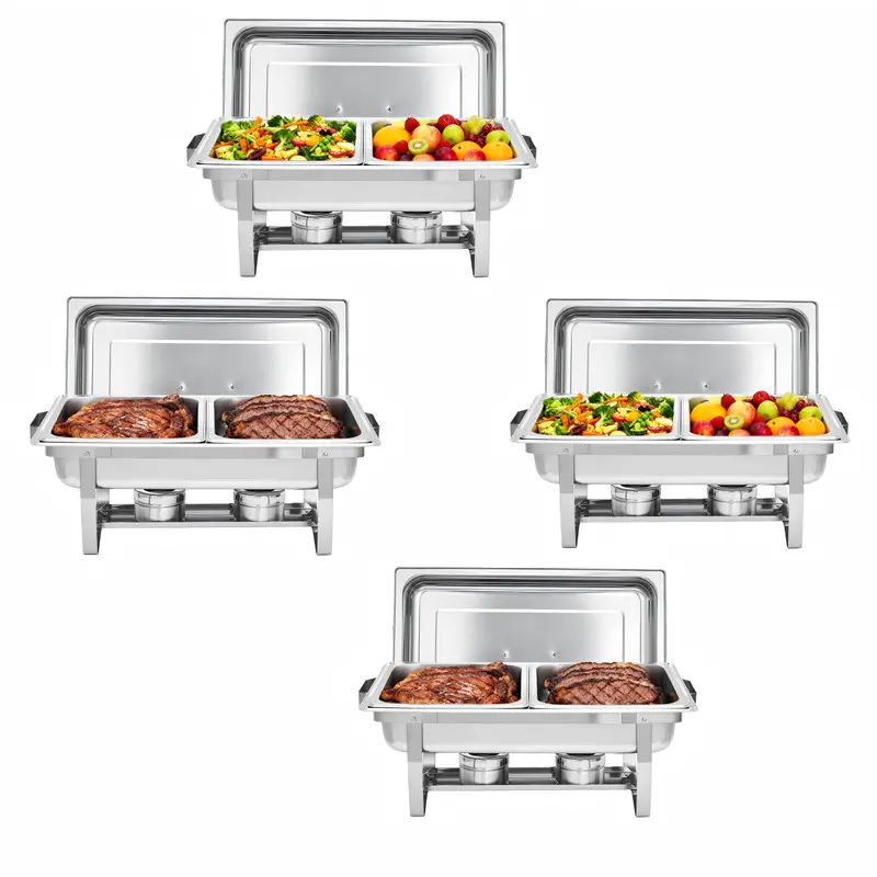 Stainless Steel 4-Pack 8QT Chafing Dish Buffet Set, Indoor Catering Furniture with Handles & Water Pan, Easy to Install & Clean, Temperature-Maintaining for Weddings, Events, Maintain Temperature