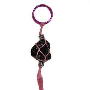 Black Tourmaline Keychain - Natural Stone Healing Crystal