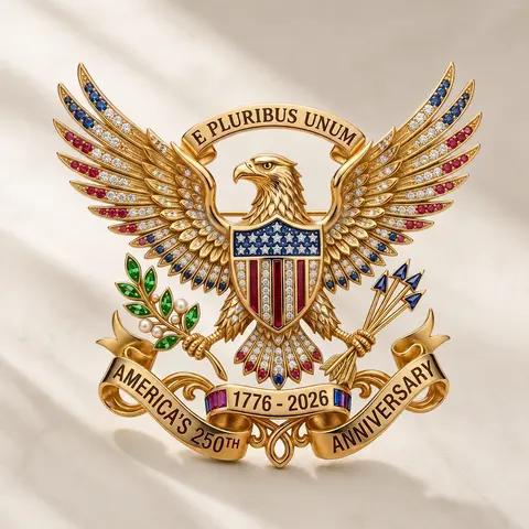 US 250th Anniversary Brooch Pin, USA 250th Anniversary Metal Lapel Pin, Patriotic Eagle Rhinestone Lapel Pin, Independence Day Souvenir Gift