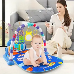 New baby fitness rack, pedal piano toy, newborn baby piano toy game mat, height can be measured, baby birthday gift