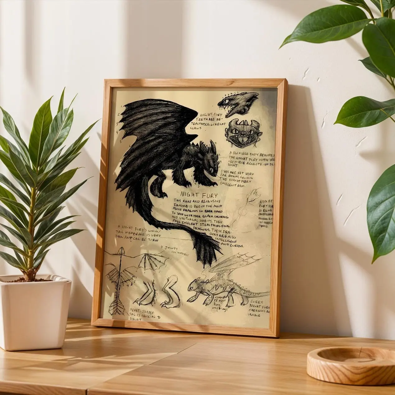 Night Fury Dragon Poster, Fantasy Blueprint Wall Art, Dragon Movie Inspired Print