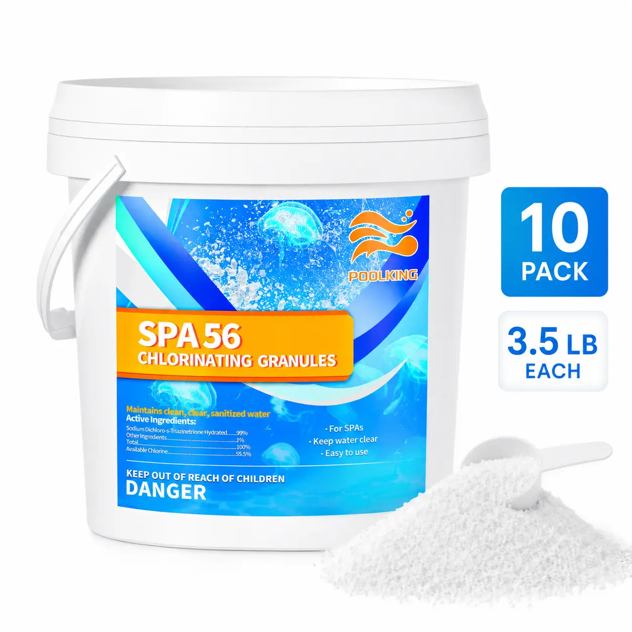 10 Pack Pool Chlorine Granules, 3.5 lbs Each Chlorinating Powder for Swimming Pools, Fast Dissolving Pool Shock Treatment for Above Ground Pools, Hot Tubs & Spas, Bulk Water Clarifier (Total 35 lbs)