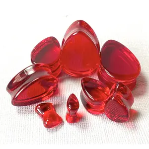 PAIR Tear Drop Red Glass Double Flare Plugs Gauges Tunnels Teardrop Body Jewelry