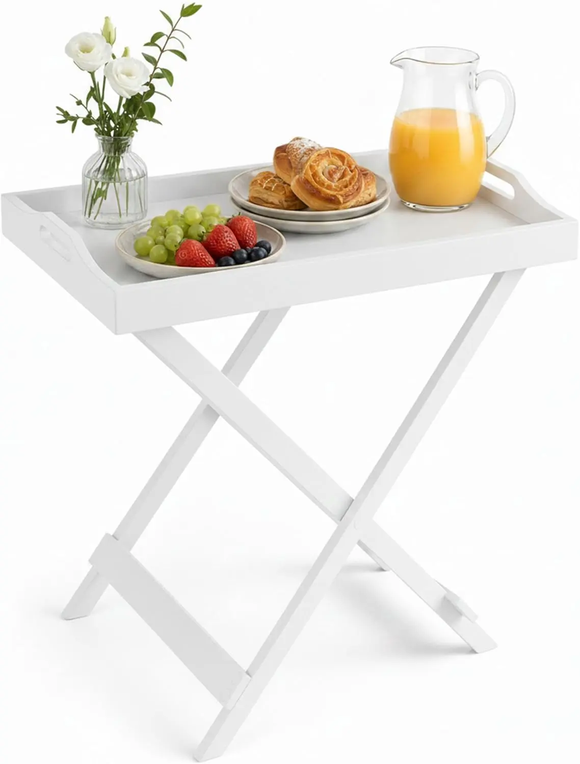 Lavish Home Folding TV Tray Table with Removable Tray Top, White, 22 Inch | Contemporary Side Table, Space Saving TV Dinner Tray for Food Serving, Meals, or Décor in Living Room, Bedroom or Home Office