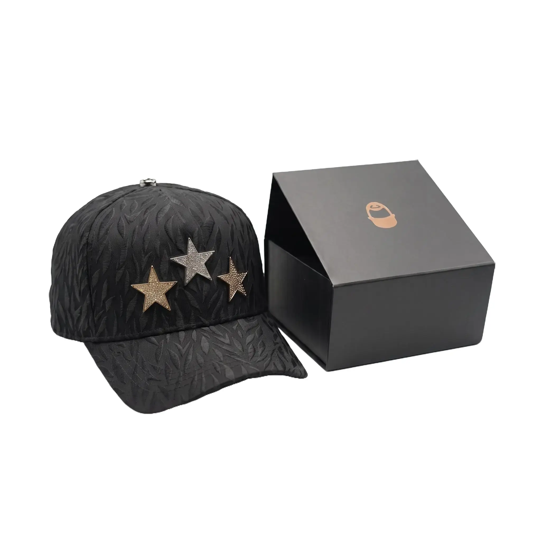 Barbas Hats x CT Rockstar Premium Black Adjustable Baseball Cap with Metal Star Detail, Gift Box Included
