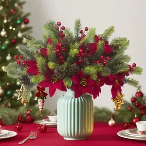 6-Piece Artificial Christmas Tree Decorations, Durable Plastic Holiday Ornaments, Decorative Flower Ornaments for Indoor Home Decoration, Perfect for Festive Celebrations