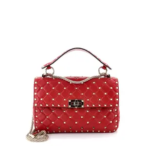 Pre-owned Valentino material Messenger Bags Garavani Rockstud Spike Flap Bag Quilted Leather Medium by Rebag