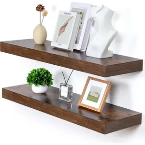 Deep Floating Shelves, 12 Inch Deep Rustic Floating Shelves for Wall Set of 2, 36W x 12D Large Wood Floating Shelves for Living Room Bathroom Laundry Room Bedroom Kitchen Home Office - Rustic Brown