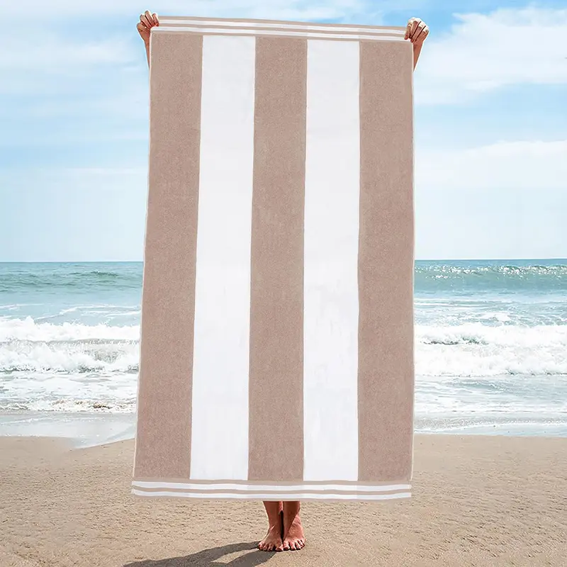Absorbent Bath Towel, Seaside Vacation Style Brown-White Vertical Wide Stripe Color Block, Thick Quick-Drying High Absorbency Towel for Seaside, Camping Travel, Absorbent Towel, Quick Drying Absorbent