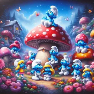 5D DIY Full Drill Round Diamond Painting Kit - Diamond Art Painting Set Smurfs, Mushroom House, Flower Bush Mosaic, Canvas - DIY Decorative Painting, Home Wall Decor, Suitable for Halloween and Christmas, Birthday and Anniversary Gifts Diamond Art Tools