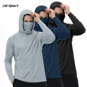 Men's UPF 50+ Hooded Long Sleeve Shirt with Built-in Face Mask | SunSafeTok FishingTok GorpcoreTok OutdoorTok Breathable Quick Dry UV Protection Athletic Hoodie | for Fishing Hiking Running Daily Wear