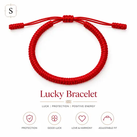 Handwoven red cord bracelet, adjustable in size (6 to 9.5 inches) and suitable for both men and women. Symbolizing the "red thread of fate" and representing protection, it makes an ideal gift for parents, friends, family members, or a partner