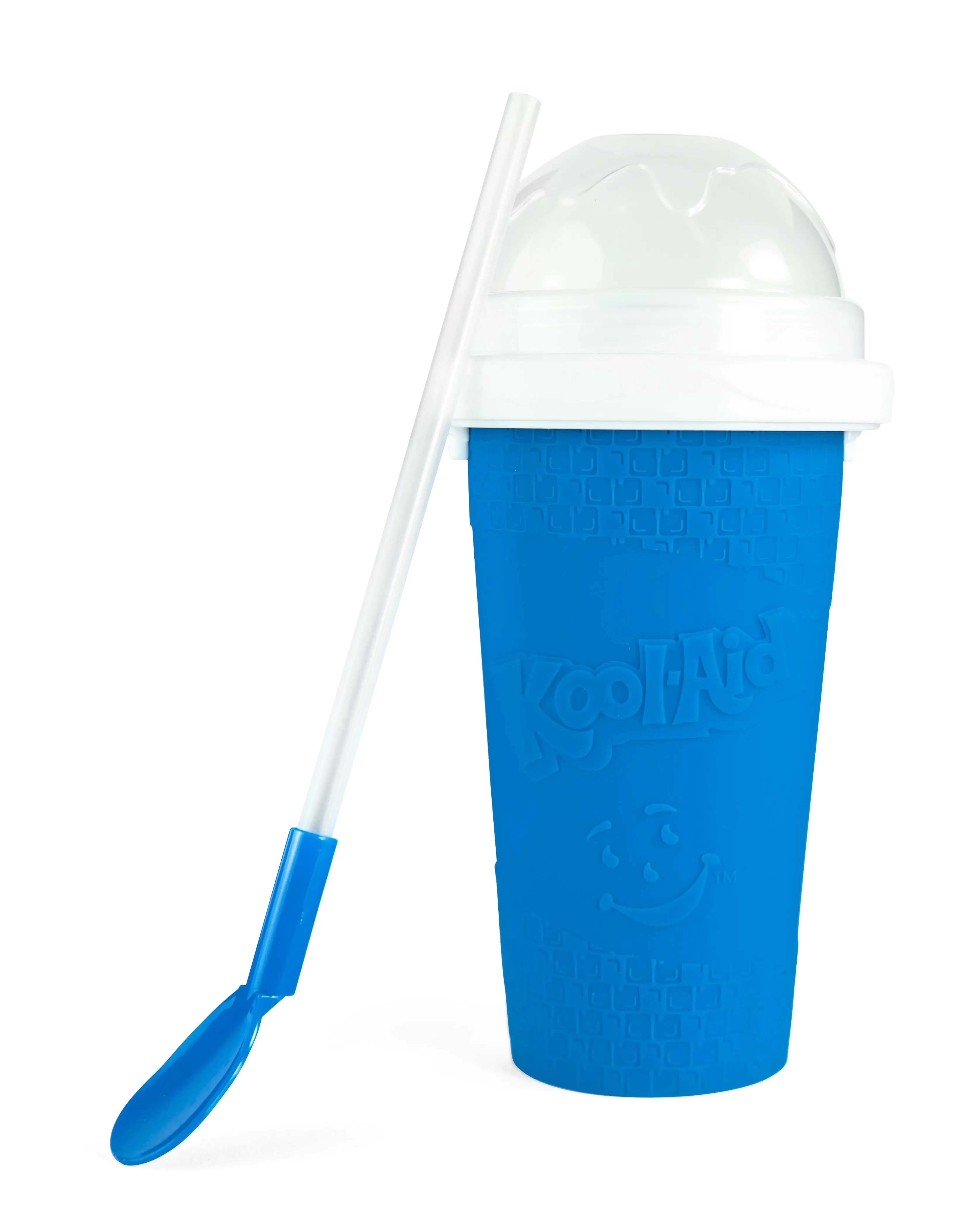 Kool-Aid Blue 10 oz Squeezy Slush Cup - Kitchenware Utensils Instant Frozen Drink Maker, Silicone Lid, Straw, Spoon, Reusable Parts, Dishwasher Safe, Kid-Friendly for Family Gatherings