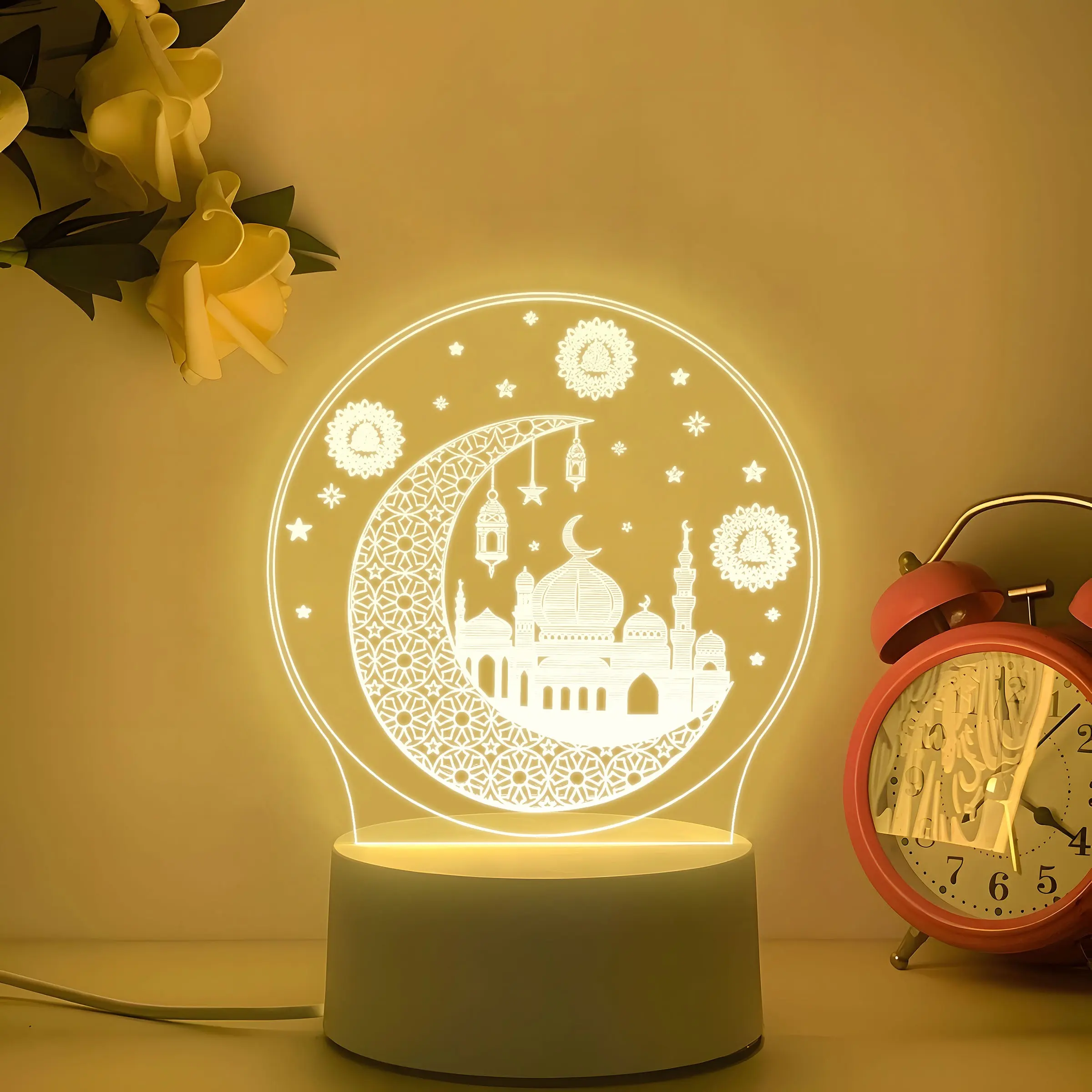 Ramadan Mosque Night Light, Crescent Moon Carved Architecture, USB Plug-In, Switch Control, Desktop Decoration, Gift for Festive Atmosphere