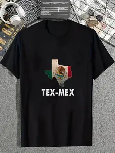100% Cotton Tex-Mex Texas State with Mexico Flag - Mexican Food Lover T-Shirt