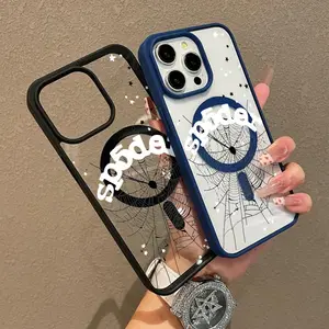 New Creative Personality Spiderweb & Star Pattern Premium Magnetic Phone Cases for iPhone17 Pro Max / 16 15 14 Pro Max 13 12 11  Smartphone Shockproof Protection Cover Cellphone Protective magsafe magnetic case Aesthetic Resistance Casing Protector