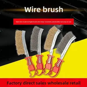 Red Brass Steel Wire Brush | Anti-Slip Fiber Handle Rust Remover Tool for Metal Cleaning