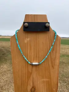 18" Turquoise Barrel Bead Necklace