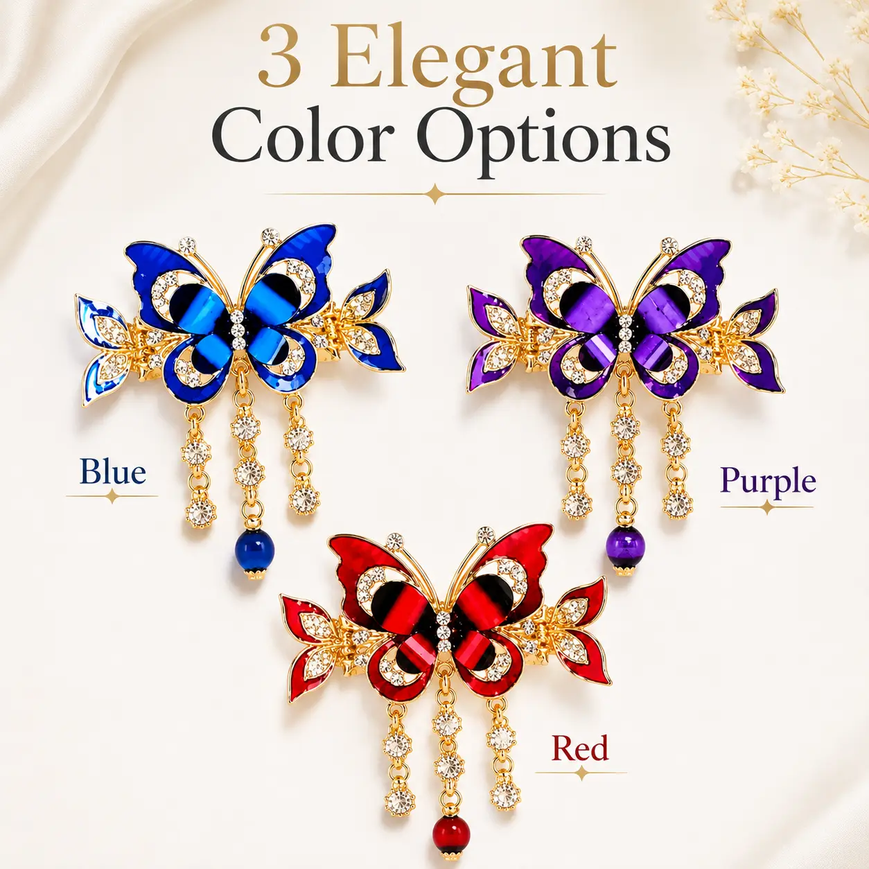 Women's Boho Charm Butterfly Motif Claw Clips (Set of 3) - Tassel Design, Secure Grip, Exquisite Elegant, Claw Clip Type, Everyday Use, Ideal for Updos, Female Wear Hair Accessories