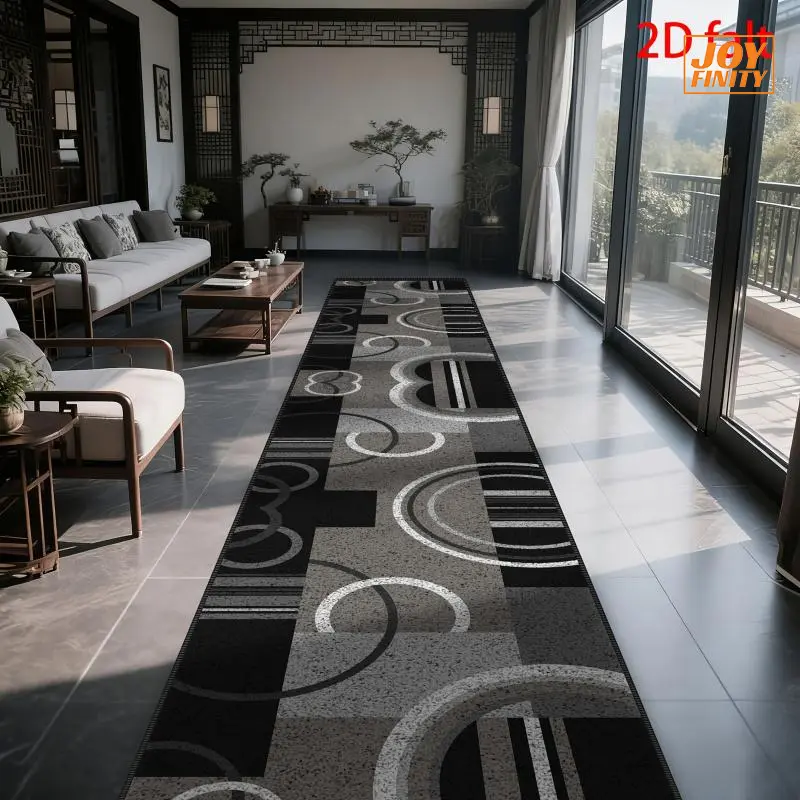 Joyfinity 1pc Modern Abstract Rug,Soft Machine-Washable,Black and White Geometric Patterns on Gray Background,Suitable for Indoor/Outdoor Use: Patio, Lawn, Garden, Camping, Picnic,Rectangular for Sofa and Table,2D Flat