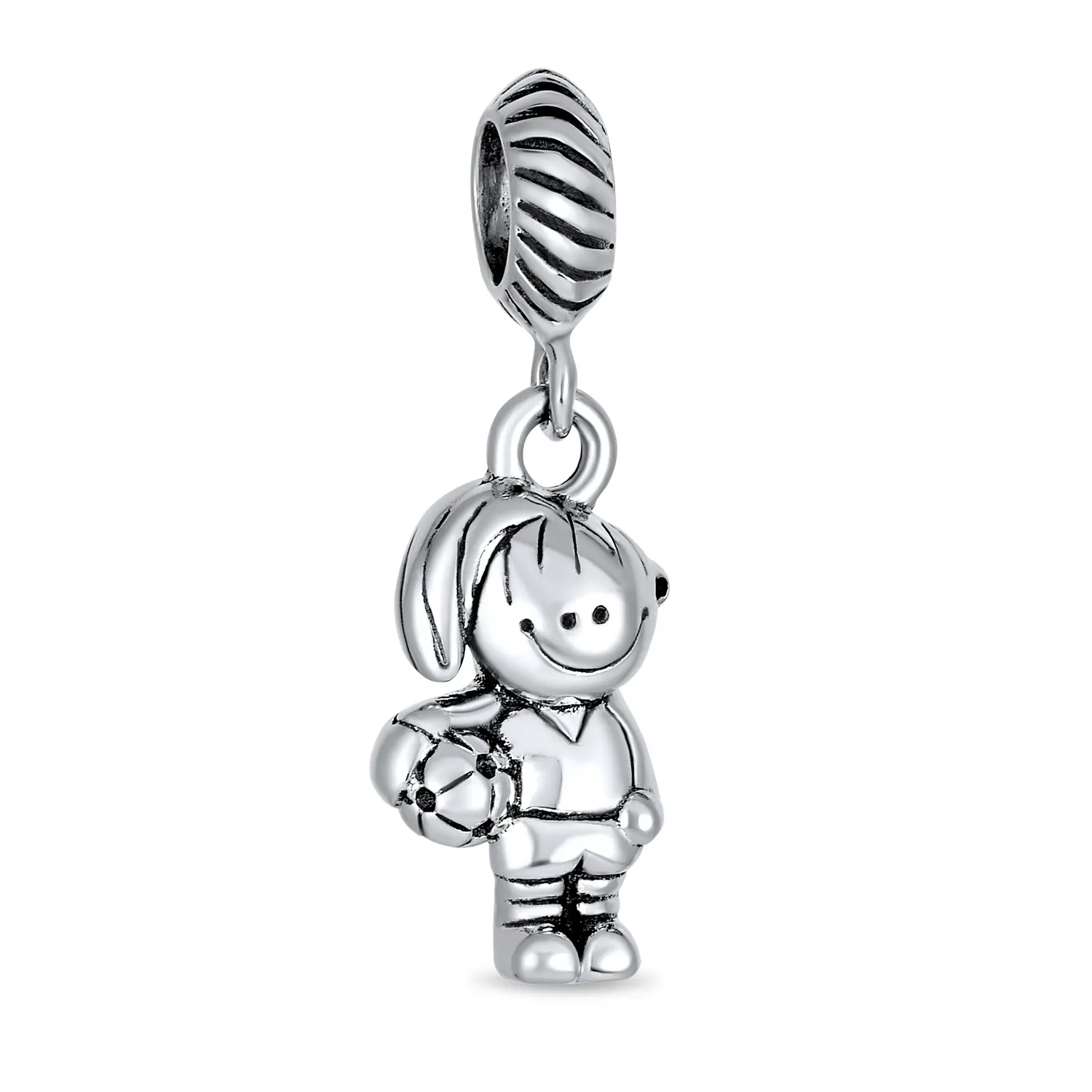 .925 Sterling Silver Personalized Cartoon Cheerleader Soccer Player Dangle Charm Bead for Bracelet