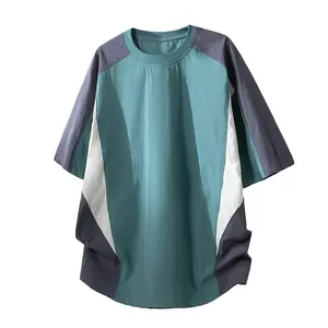 Color-block spliced T-shirt with raglan sleeves, sporty casual loose cool top