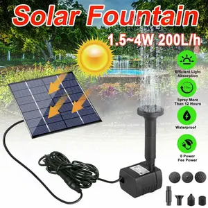 Solar Power Fountain Submersible Floating Water Pump for Bird Bath Pond Garden Decor 1.5-4W 200L/h Eco-friendly Energy-saving with 5 Spray Adapters