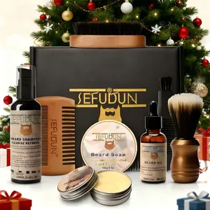 Sefudun Beard Care Set, 10-Piece Kit Includes Brush, Comb, Hair Oil, Shampoo, Perfect Christmas Gift for Dad or Boyfriend, Gentle Beard Care