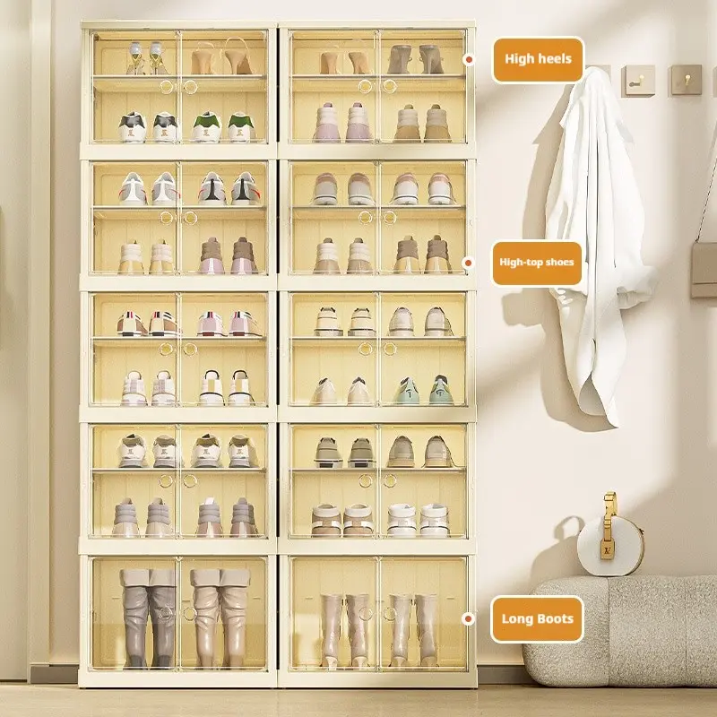 Large Transparent Shoe Rack with Dividers, Foldable Storage Box, Multi-Layer Organizer, No Installation Required, Durable Plastic Material