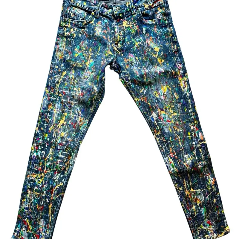 Men’s Designer Abstract Hand-Painted One Of A Kind Graffiti Jeans Size 32 by Dani Wilson Denim